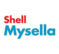 Rot und blaues "Shell Mysella" Logo
